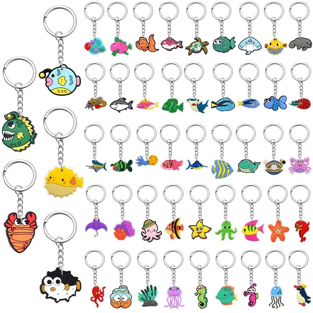4024 50Pcs Ocean Animals Keychains Bulk,DIY Cute Fish Keychain